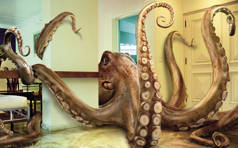 giant octopus in living room