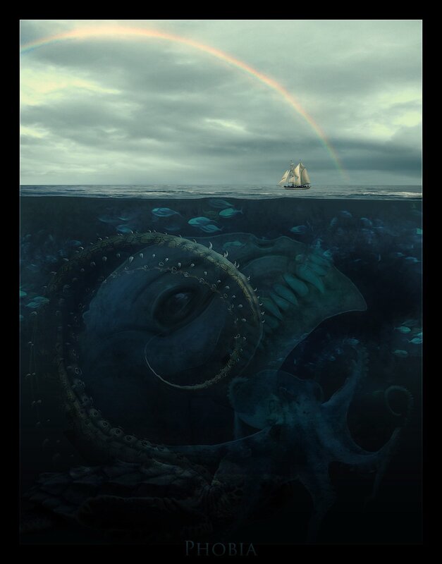 Giant Octopus in Ocean — Blue