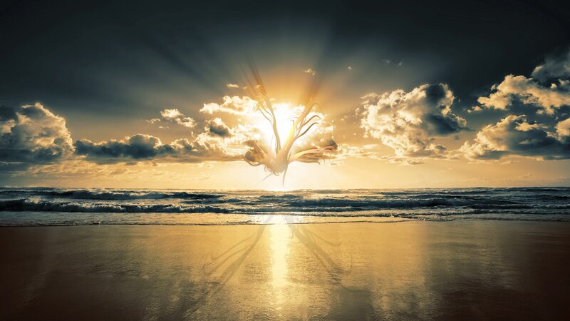 Giant Octopus in Sky — Gold, Dramatic