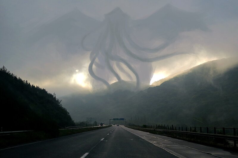 Giant Octopus in Sky — Gray