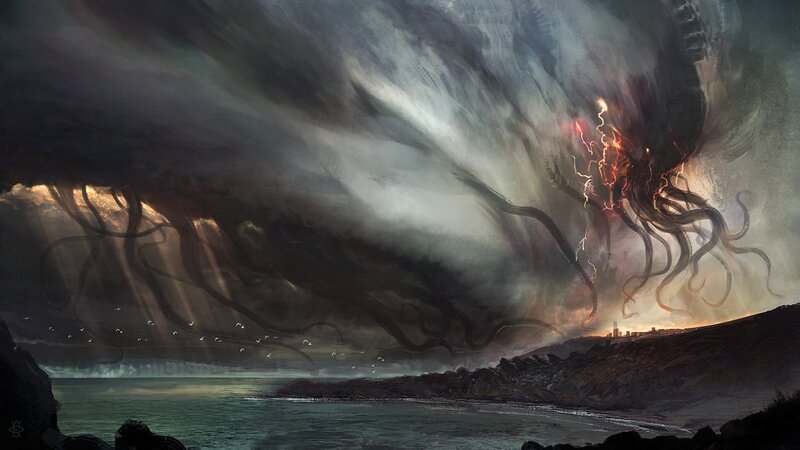 Giant Octopus in Storm — Gray