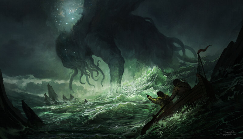 Giant Octopus in Storm — Green