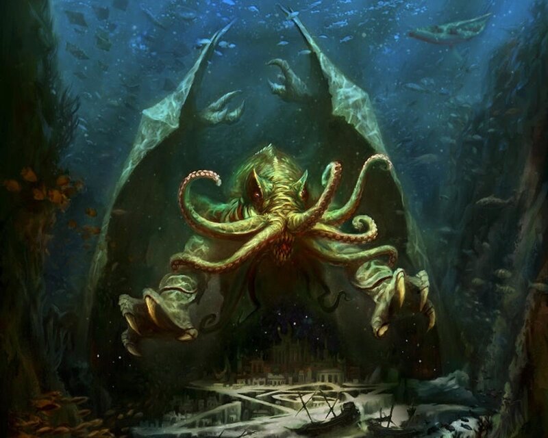 Giant octopus in underwater city