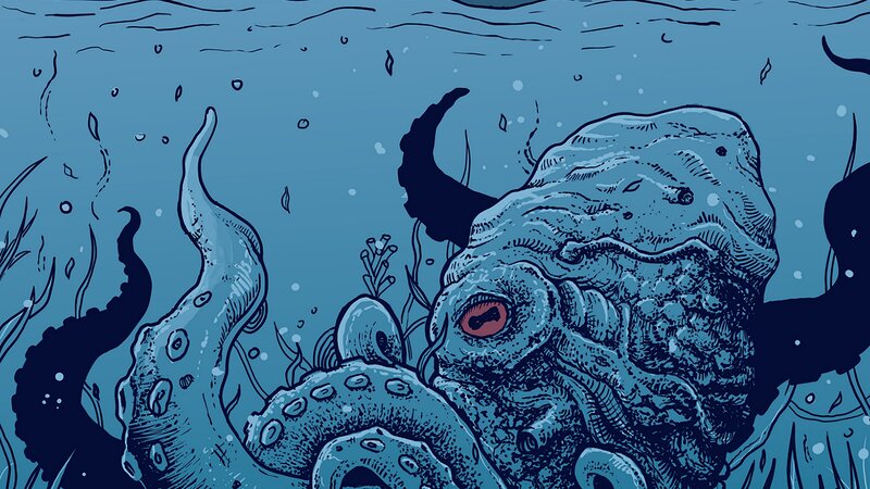 Giant Octopus in Water — Blue