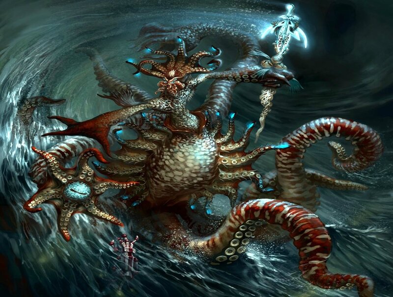 giant octopus monster in storm