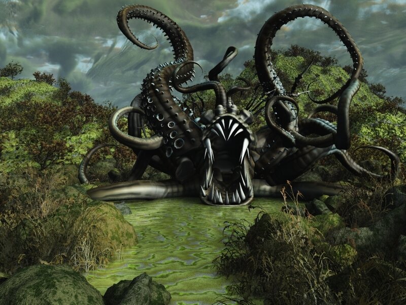 giant octopus monster in swamp