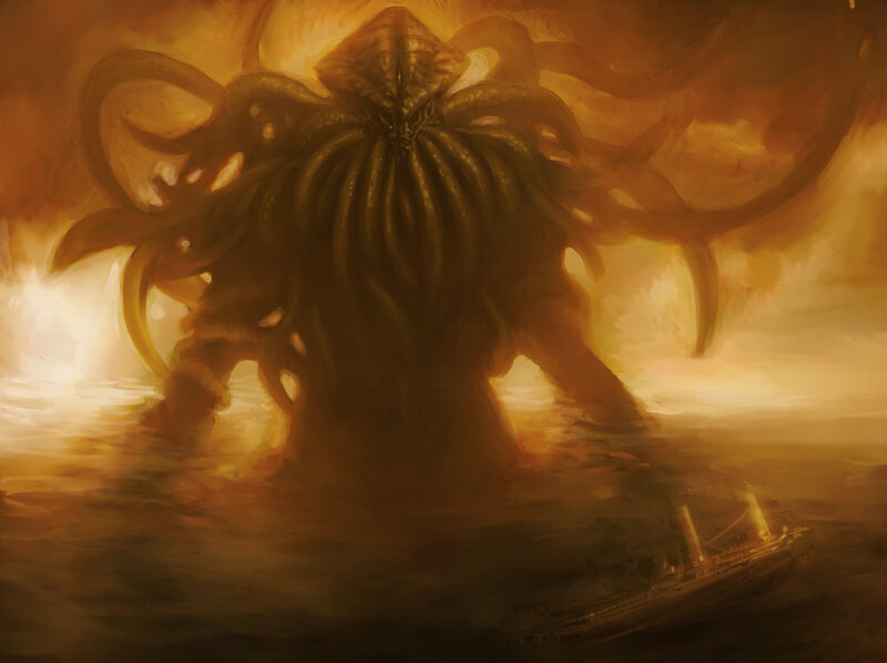 Giant Octopus Monster — Orange, Dramatic, Sunset