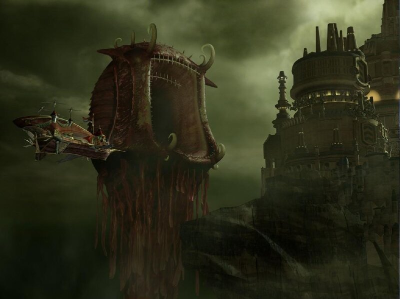 Giant organic airship in dark sky