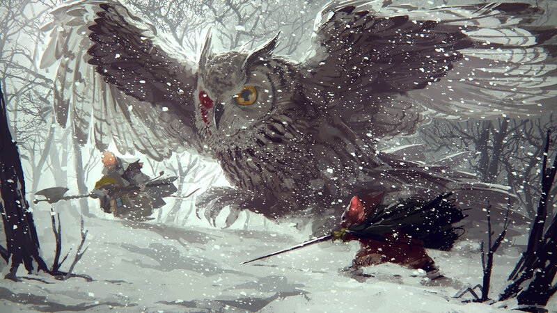 Giant Owl Attacking Warriors