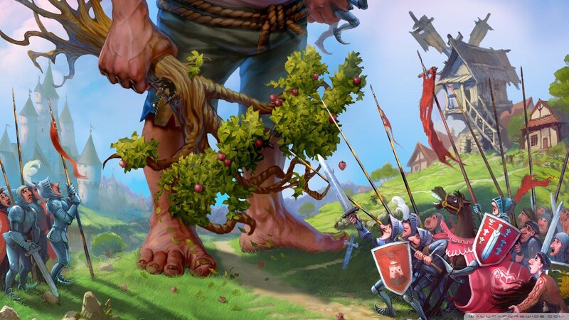 Giant Picking Apples — Green, Dramatic