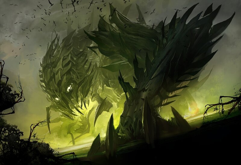 Giant plant monster in mist