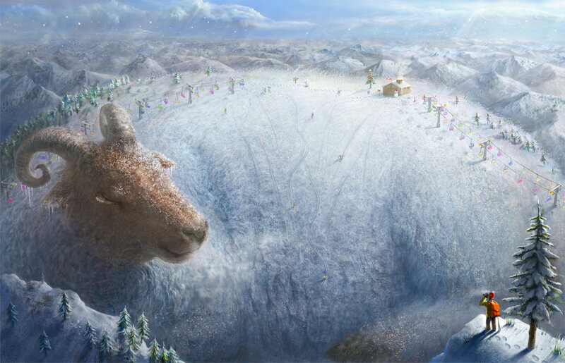 Giant Ram Head in Snow