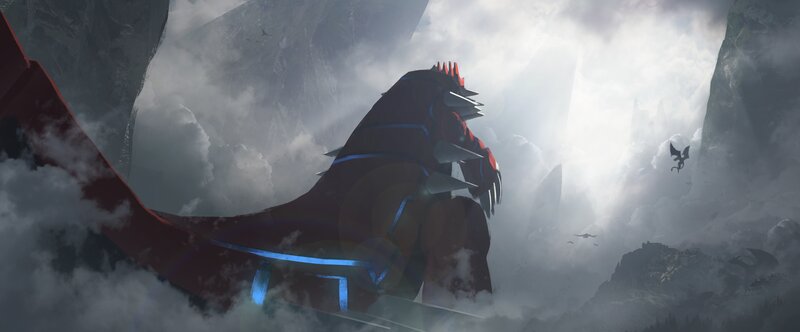 Giant Red Dragon — Dramatic, Digital Art, Clouds