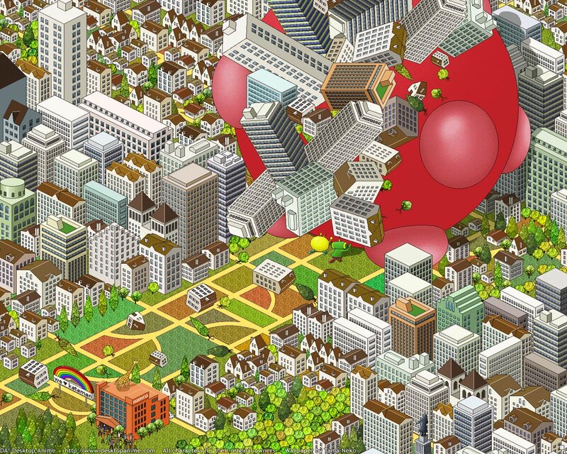 Giant red monster in city