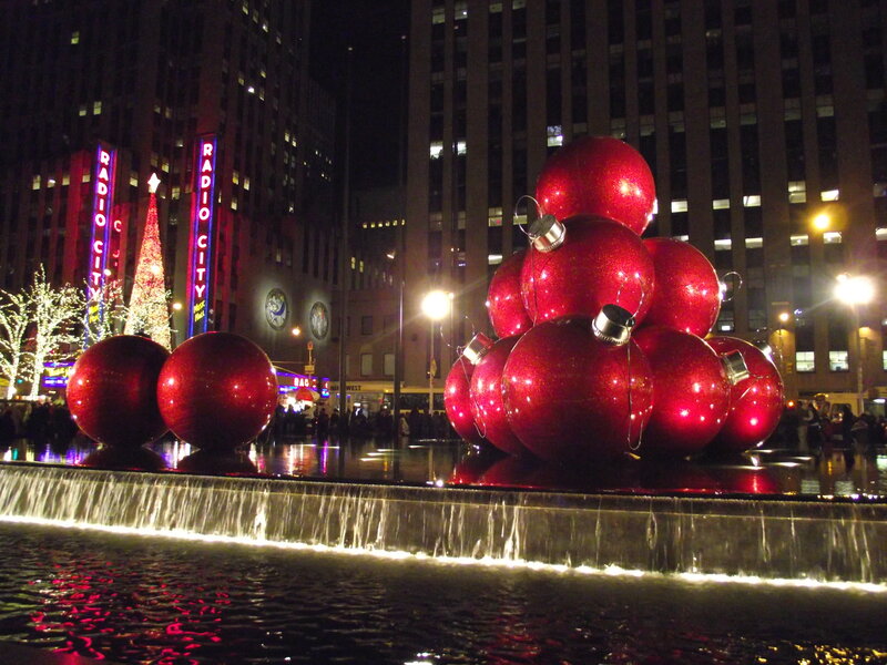 Giant Red Ornaments — Festive, Night, Photograph