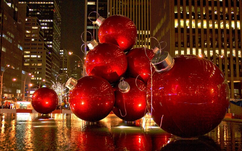 Giant Red Ornaments — Festive, Night
