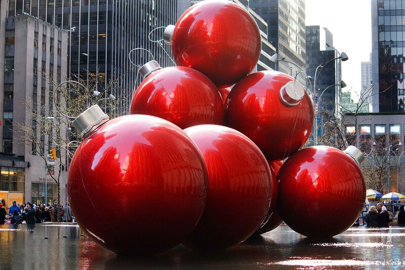 Giant Red Ornaments — Festive, Winter, Photograph