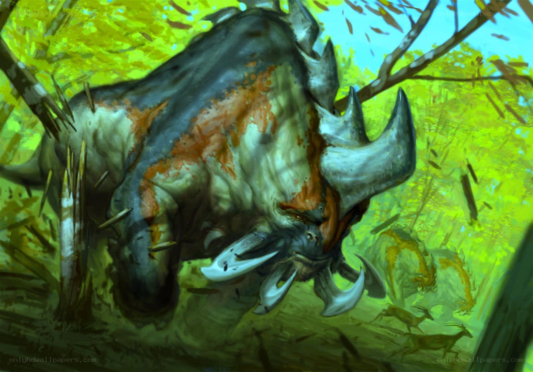 Giant rhino-like creature in forest