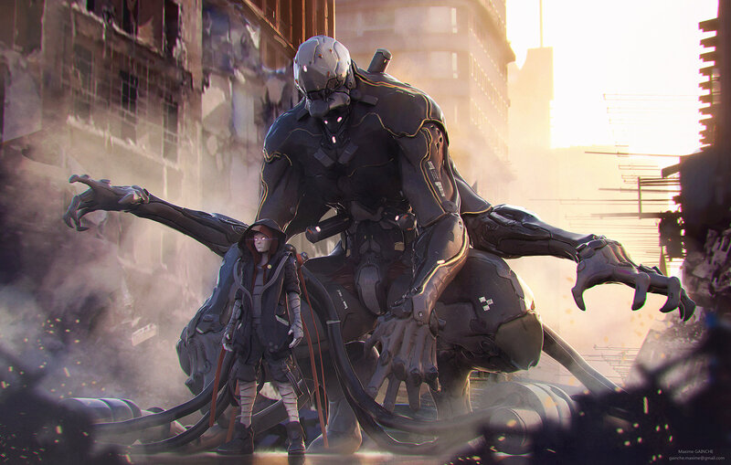 Giant Robot and Child — Gray