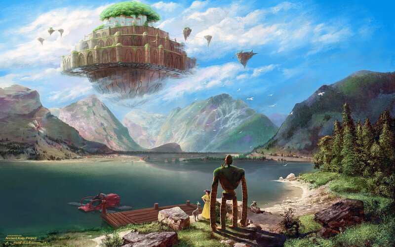 Giant Robot and Girl — Blue, Serene