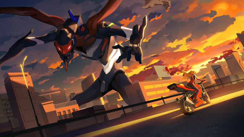 Giant Robot and Motorcyclist