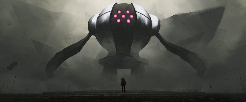 Giant Robot and Person — Gray