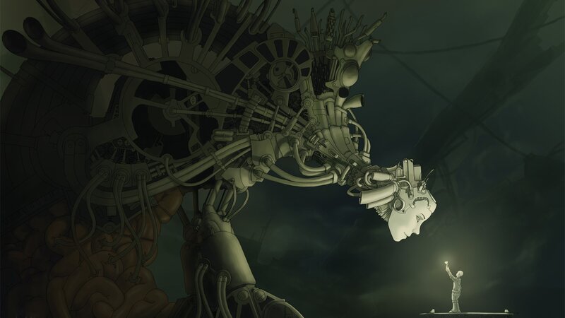 giant robot and small figure