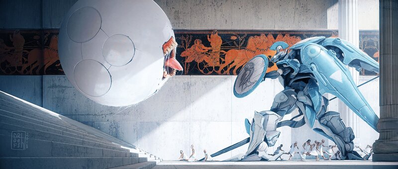Giant Robot and Sphere