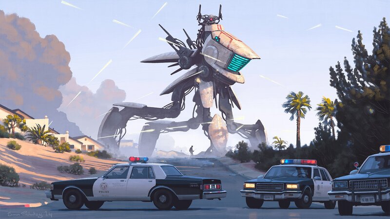 Giant Robot Attacking Town