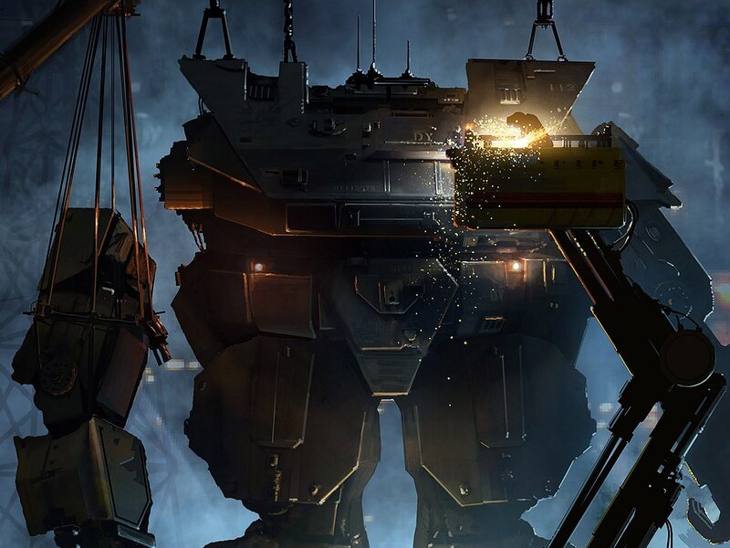 Giant robot being assembled