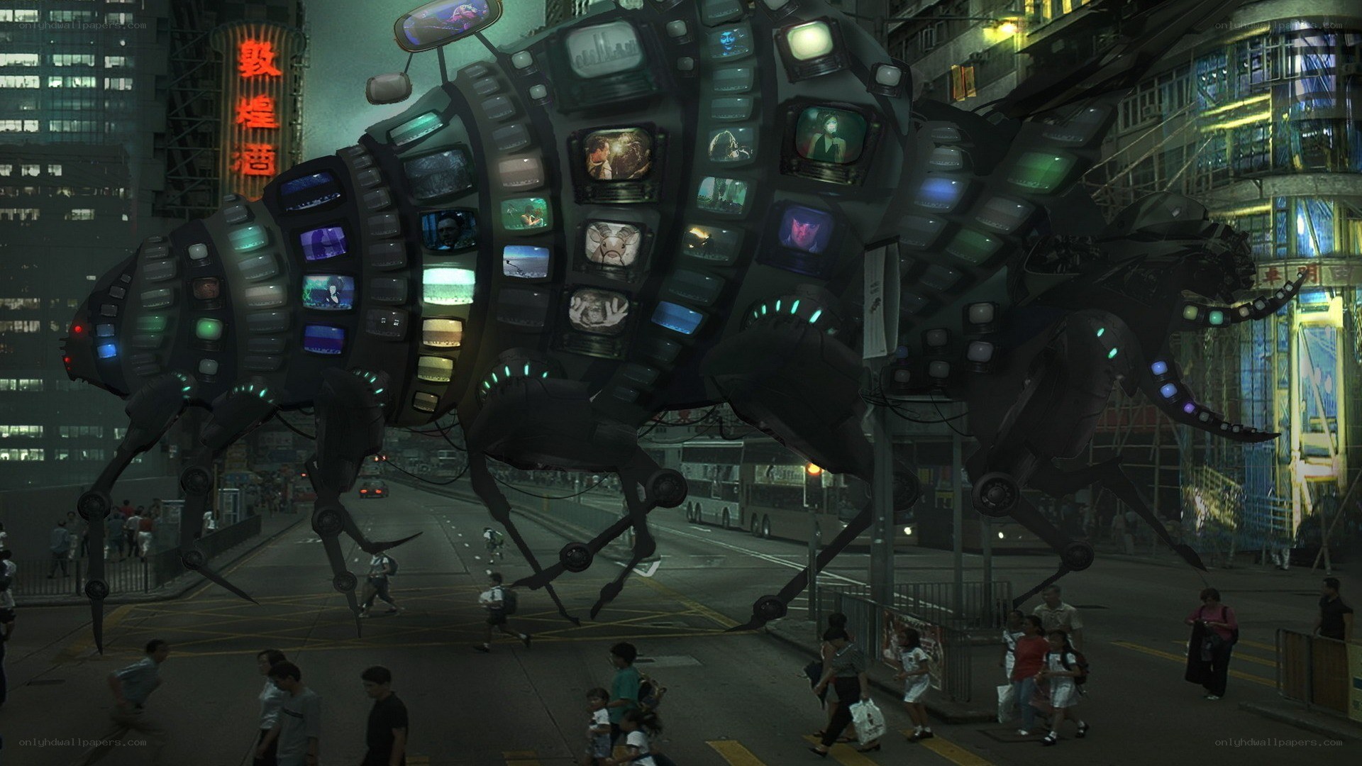 Giant robot bug in city