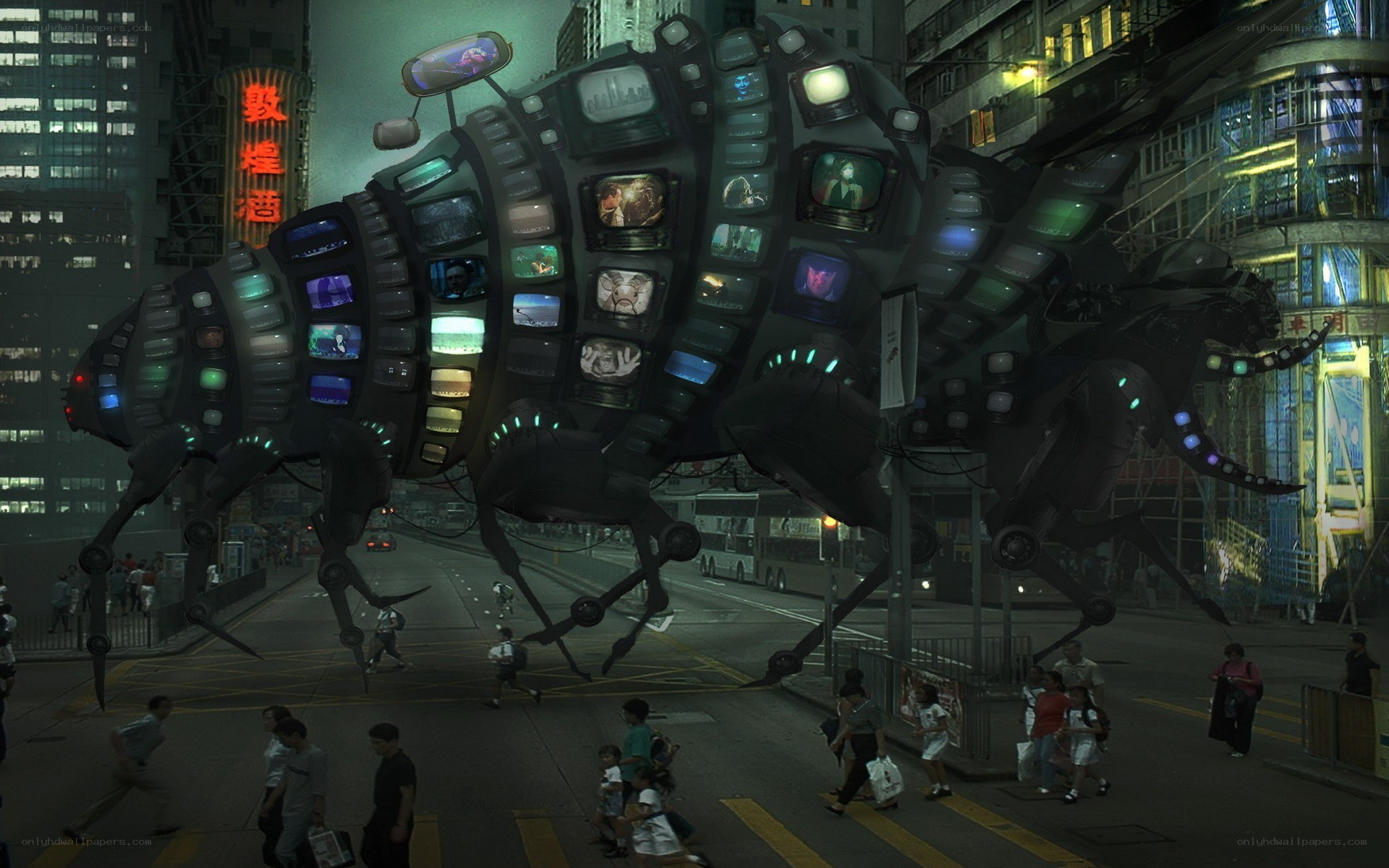 Giant robot bug in city