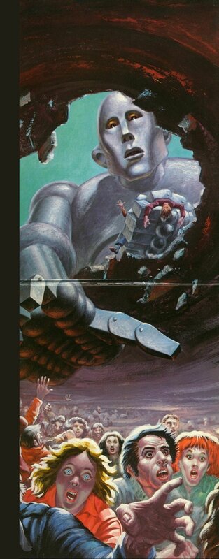 giant robot emerging from tunnel