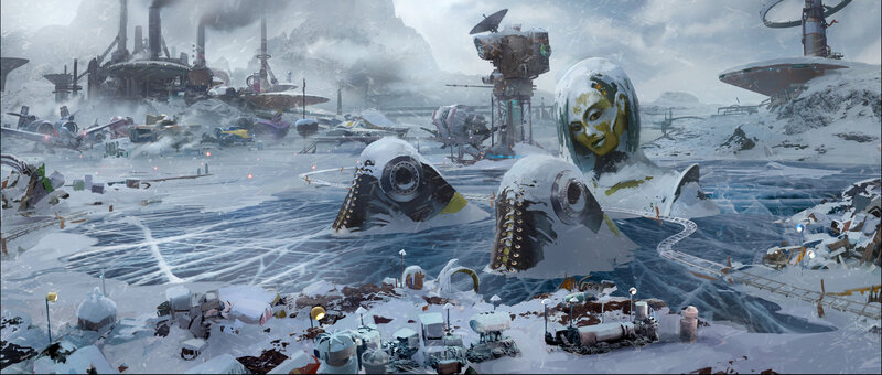 Giant Robot Heads in Snow