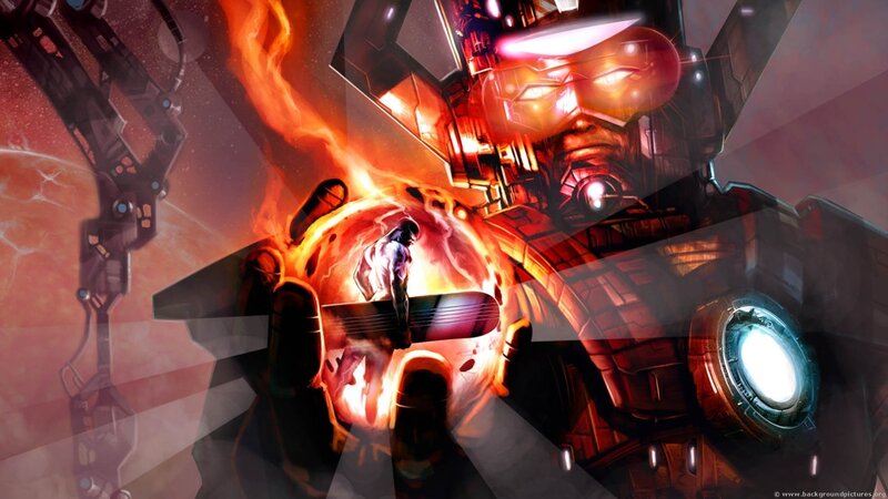 Giant Robot Holding Man — Red, Dramatic