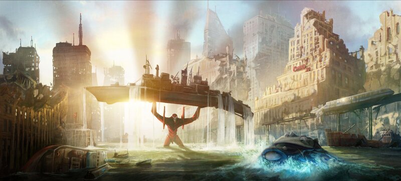 Giant Robot Holding Ship