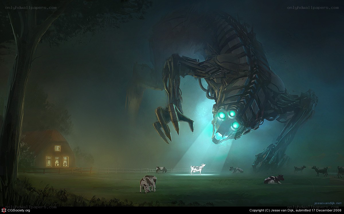 Giant robot in a farm