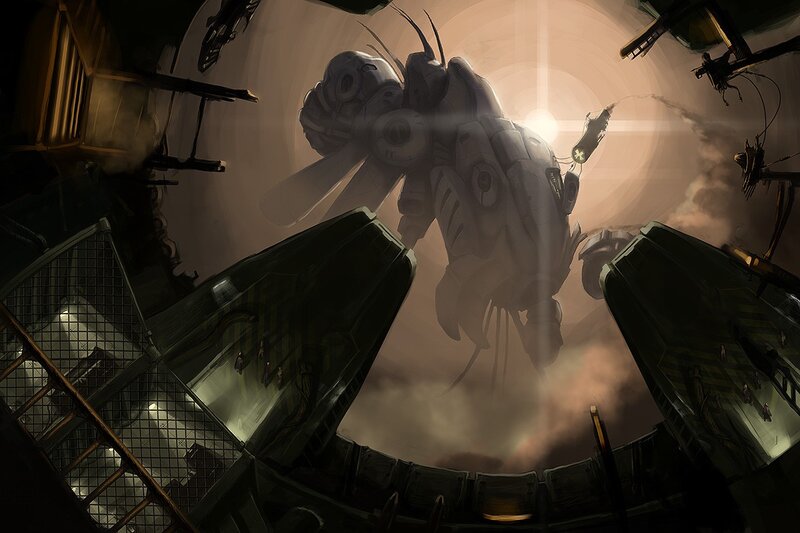 giant robot in a futuristic city