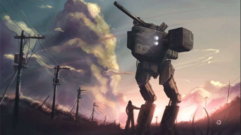 giant robot in a post-apocalyptic landscape