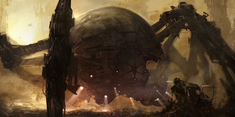 giant robot in a ruined city