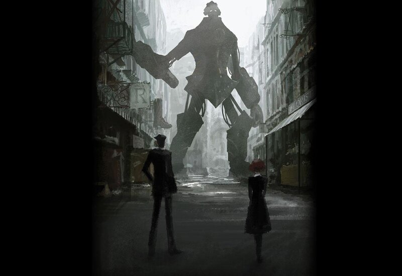 Giant Robot in Alley — Gray