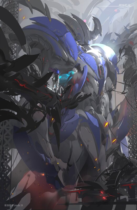 Giant Robot in Battle — Blue, Dramatic