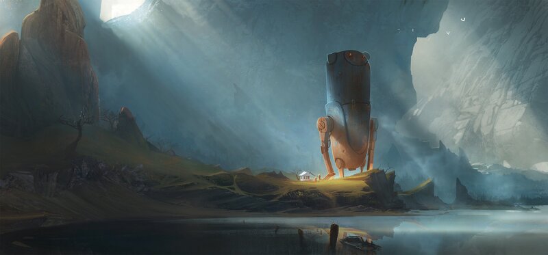 Giant Robot in Cave — Gray