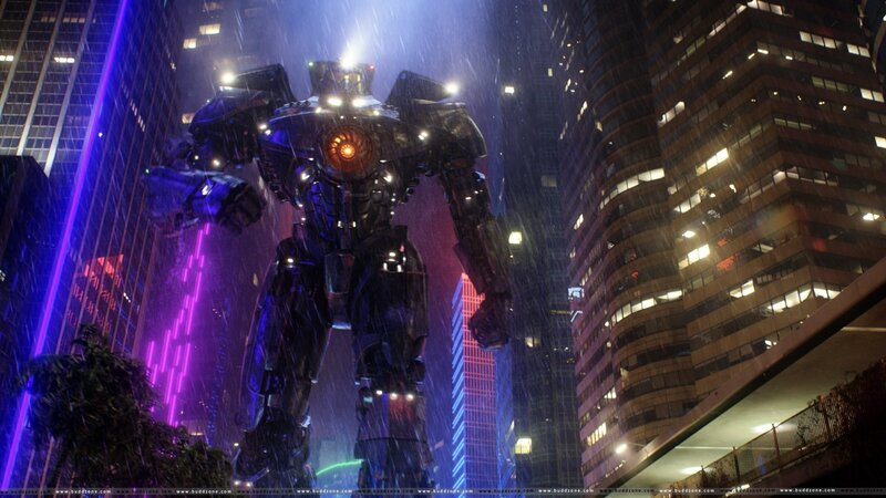 Giant Robot in City — Blue, Dramatic, Intense