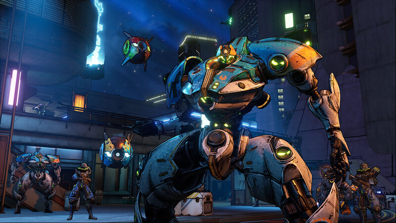 Giant Robot in City — Blue, Dramatic, Night