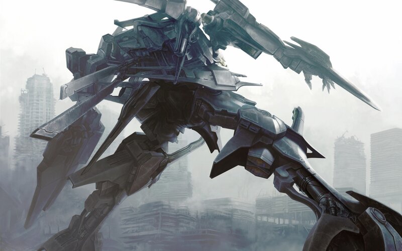 Giant Robot in City — Gray, Dramatic, Digital Art, Skyscrapers