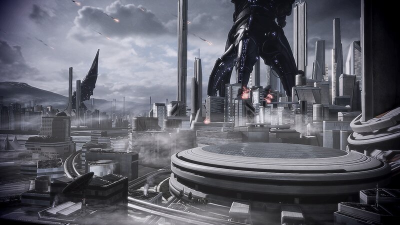 Giant Robot in City — Gray, Dramatic, Tense