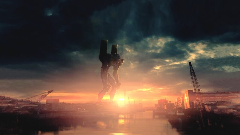 Giant Robot in City — Orange, Dramatic, Sunset, Digital Art, Cranes