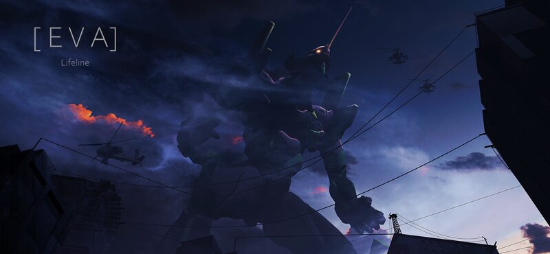 Giant Robot in City — Purple, Dramatic, Night