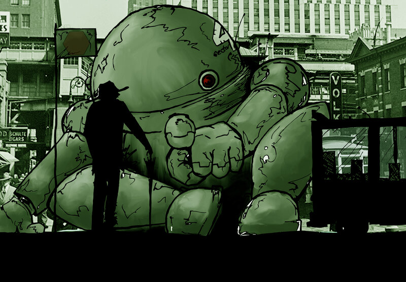 giant robot in city